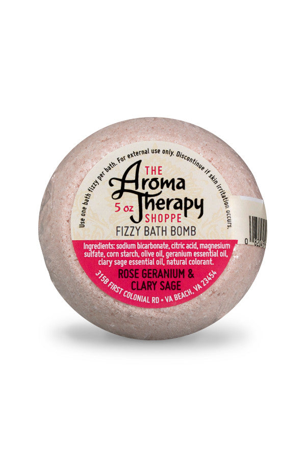 Handmade Rose Geranium & Clary Sage Fizzy Bath Bomb - The Aromatherapy Shoppe Virginia Beach